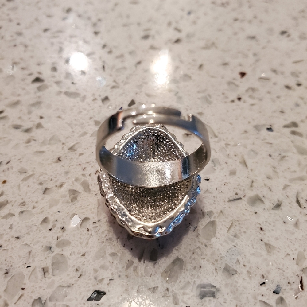 Pink Silver Rhinestone Statement Ring Adjustable … - image 6